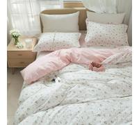 EAVD Juego de Funda de edredón de Estilo Vintage con diseño Floral Rosa de jardín, tamaño Queen, Suave, 100% algodón, Blanco, Rosa, Floral, para niñas y Mujeres, Elegante, Desgastado, Bohemio,