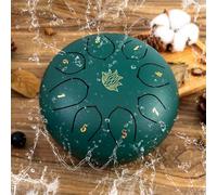 Eavnbaek Tambor de lengua de acero de 6 pulgadas, 8 notas, tambor de mano de acero con bolsa, libro de música, baquetas, soporte para mazo y paletas de dedos, para camping, meditación o yoga (verde)