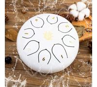 Eavnbaek Tambor de lengua de acero de 6 pulgadas, 8 notas, tambor de mano de acero con bolsa, libro de música, baquetas, soporte para mazo y paletas de dedos, para camping, meditación o yoga (blanco)