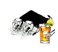 EAVUYIS 2 Cubitos de Hielo de Acero Inoxidable con Forma de Calavera, Piedras de Whisky Reutilizables con Bolsa de Terciopelo, Enfriadores Metálicos para Bebidas, Vino, Cócteles y Licores