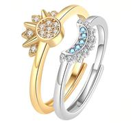 EAVUYIS Anillos Mujer Brillante Sol y Luna, Plata de Ley 925 Anillo Ajustable para Mujer, Anillo Superpuesto con Sol y Luna Celestial, Anillo de Engaste de Diamantes, Regalo Ideal para Mujeres y Niñas