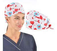 EAVUYIS Gorro Quirofano, Gorro Quirúrgico con Botones,Gorro de Cirugía,Gorro Quirofano Reutilizable,Gorro Quirófano Mujer y Hombre,Algodón Ajustable Gorro De Belleza,Impresión Lindo,Médicos