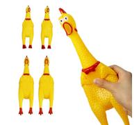 EAVUYIS Pollo di Gomma Urlante Set da 4 Pezzi (2 Medie, 2 Piccole) Giocattolo Stridulo Antistress e Gioco Interattivo per Cani e Bambini, Gadget Divertente in Gomma Sicura Giallo
