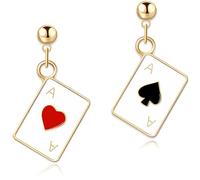 EAVUYIS Único Chapado En Oro De 18 K, Hipoalergénico, Corazones De Póquer Y As De Espadas, Naipes, Cuelgan Tachuelas En Forma De Lágrima Para Mujeres, Niñas, Juegos De Azar, Joyería De Casino