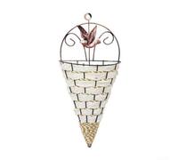 Eawfgtuw Cesta de ratán hecha a mano para colgar en la pared con soporte de metal para plantas, macetas de mimbre natural para interiores y exteriores, hogar, jardín, patio, balcón (blanco)