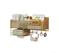 Eawfgtuw Estante de almacenamiento montado en la pared con diseño de succión sin perforaciones, organizador de estante colgante de acero al carbono para dormitorio, dormitorio u oficina, malla