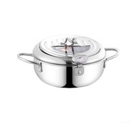 Eawfgtuw Freidora de acero inoxidable, mini freidora de tempura de acero inoxidable estilo japonés con tapa de termómetro, escurridor de goteo de aceite para papas fritas, pescado, carne (201 + 24 cm)