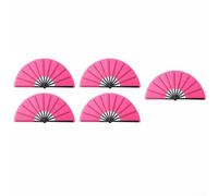 Eawfgtuw Juego de 5 abanicos de baile plegables de mano grandes de 13 pulgadas para uso al aire libre, fiestas y práctica de Tai Chi, construcción de plástico y tela, varios colores (rosa)