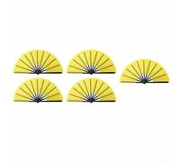 Eawfgtuw Juego de 5 abanicos de baile plegables de mano grandes de 13 pulgadas para uso al aire libre, fiestas y práctica de Tai Chi, construcción de plástico y tela, varios colores (amarillo)