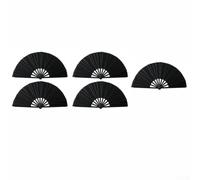 Eawfgtuw Juego de 5 abanicos de baile plegables de mano grandes de 13 pulgadas para uso al aire libre, fiestas y práctica de Tai Chi, construcción de plástico y tela, varios colores (negro)