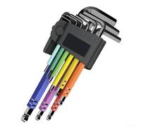 Eawfgtuw Juego de 9 llaves Allen, juego de llaves hexagonales, brazos largos, extremo de bola, codificación multicolor, juego de llaves hexagonales codificadas por colores para bicicleta, motocicleta