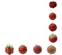 Eawfgtuw Juego de adornos decorativos de bolas colgantes tradicionales para árbol de Navidad, decoración interior de fiesta, decoración de fiesta inastillable, serie de adornos de bolas (rojo)