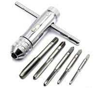 Eawfgtuw Juego de llaves de trinquete ajustables con mango en T con 5 grifos de tornillo para roscas métricas -M8, construcción de acero con acabado cromado