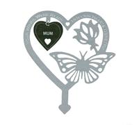 Eawfgtuw Memorial de jardín en forma de corazón con flores de mariposa, placa de tumba de zinc resistente a la intemperie para estaca de cementerio, elegante familia para letrero de tributo para