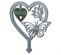 Eawfgtuw Memorial de jardín en forma de corazón con flores de mariposa, placa de zinc resistente a la intemperie para estaca de cementerio, elegante letrero de familia para tributo para césped y