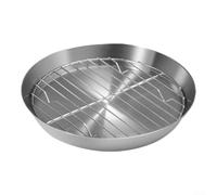 Eawfgtuw Molde redondo de acero inoxidable con estante de enfriamiento integrado, bandeja de hornear y asar de varios tamaños para uso en cocina para pavo, aves de corral, verduras y pasteles (24 cm)