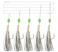 Eawfgtuw Paquete de 6 aparejos de plumas de caballa con cuentas brillantes para playa, embarcadero, aparejos de pesca nocturna en mar profundo, 30 ganchos en total