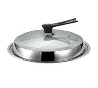 Eawfgtuw Tapa de wok de acero inoxidable con centro de vidrio templado, diseño de pie para woks y sartenes grandes de hierro, cubierta resistente al calor en varios tamaños 30-42 cm