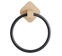 Eawfgtuw Toallero de madera redondo montado en la pared, diseño cuadrado moderno con placa base de madera para baño, cocina, dormitorio, habitación de invitados, color negro, nogal y haya blanca (haya