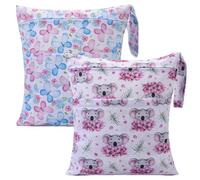 eaxin 2 bolsas de tela para pañales húmedos y secos, impermeables, reutilizables, con dos bolsillos con cremallera, para viajes, playa, piscina, guardería, artículos de bebé, yoga, gimnasio, para