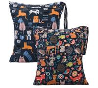 eaxin 2 bolsas de tela para pañales húmedos y secos, impermeables, reutilizables, con dos bolsillos con cremallera, para viajes, playa, piscina, guardería, artículos de bebé, yoga, gimnasio, para