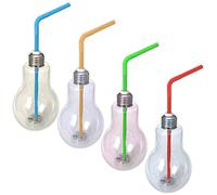 Eaxus Juego de 4 bombillas LED RGB con tapa y pajita, 400 ml, para fiestas, cócteles, transparentes, iluminados, vasos de plástico intermitentes
