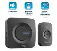 EAXUS Timbre Inalámbrico de Puerta Negro con 16 Melodías, 4 Baterías