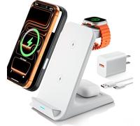 Eazpower Cargador inalámbrico para fundas gruesas de 10 mm/Otterbox/resistente, base de carga 3 en 1 para iPhone 17, 16, 15, 14 Pro Max, estación de carga para múltiples dispositivos para Apple Watch