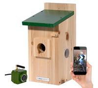 Eazy - Caja Nido para pájaros (con cámara WiFi y Fuente de alimentación, con Ayuda para anidación de Madera y aplicación, diámetro de 40 mm, Orificio de Entrada), Color Verde