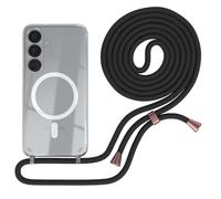 EAZY CASE - Cadena para móvil Compatible con Galaxy S25, Cadena para Colgar, Funda de teléfono a Prueba de Impactos, Funda de Silicona con Correa en Negro - Clips Rosado