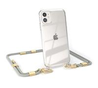 EAZY CASE - Cadena para móvil con mosquetón Compatible con iPhone 11 - Funda de Silicona Transparente para móvil, Cadena para Colgar en Taupe - Clips Oro