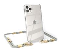 EAZY CASE - Cadena para móvil con mosquetón Compatible con iPhone 11 Pro MAX - Funda de Silicona Transparente para móvil, Cadena para Colgar en Taupe - Clips Oro