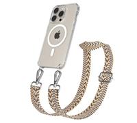 EAZY CASE Cadena para teléfono móvil - Correa Ajustable Compatible con iPhone 15 Pro Bandolera Cordón Compatible con estándar de Carga Qi Bolso de Hombro en Zigzag - Marrón Claro Marrón Metal Plata