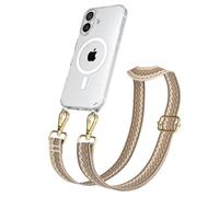 EAZY CASE Cadena para teléfono móvil - Correa Ajustable Compatible con iPhone 16 Bandolera Cordón Compatible con estándar de Carga Qi Bolso de Hombro en Ondas - Marrón Claro Marrón Metal Oro