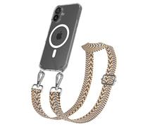 EAZY CASE Cadena para teléfono móvil - Correa Ajustable Compatible con iPhone 16 Bandolera Cordón Compatible con estándar de Carga Qi Bolso de Hombro en Zigzag - Marrón Claro Marrón Metal Plata