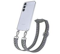 EAZY CASE Cordón para teléfono Compatible con Galaxy S25 Plus Correa Ajustable Funda de Silicona con Correa para el Hombro, Funda Collar para teléfono, Zigzag - Lila Verde Metal Plata