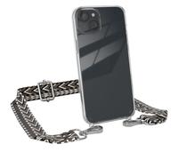 EAZY CASE Cordón para teléfono Compatible con iPhone 15 Plus Correa Ajustable Funda de Silicona con Correa para el Hombro, Funda Collar para teléfono, Zigzag - Gris Negro Metal Plata