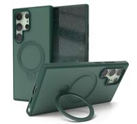 EAZY CASE - Funda con Carga Qi para Galaxy S24 Ultra, Funda Protectora Mate con ultraprotección antigolpes, Resistente a rasguños, con Soporte y Anillo de 360° en la Funda - Verde Noche