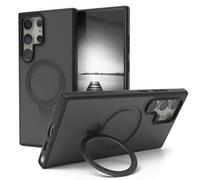 EAZY CASE - Funda con Carga Qi para Galaxy S24 Ultra, Funda Protectora Mate con ultraprotección antigolpes, Resistente a rasguños, con Soporte y Anillo de 360° en la Funda - Negro