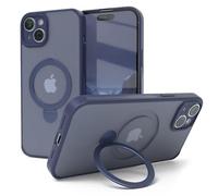 EAZY CASE - Funda con Carga Qi para iPhone 15 Plus, Funda Protectora Mate con ultraprotección antigolpes, Resistente a rasguños, con Soporte y Anillo de 360° en la Funda - Azul Noche