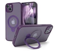 EAZY CASE - Funda con Carga Qi para iPhone 15 Plus, Funda Protectora Mate con ultraprotección antigolpes, Resistente a rasguños, con Soporte y Anillo de 360° en la Funda - Violeta
