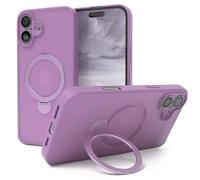 EAZY CASE - Funda con Carga Qi para iPhone 16 Plus, Funda Protectora Mate con ultraprotección antigolpes, Resistente a rasguños, con Soporte y Anillo de 360° en la Funda - Violeta Claro