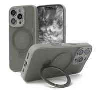 EAZY CASE - Funda con Carga Qi para iPhone 16 Pro, Funda Protectora Mate con ultraprotección antigolpes, Resistente a rasguños, con Soporte y Anillo de 360° en la Funda - Gris