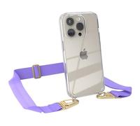 EAZY CASE - Funda con Correa Compatible con iPhone 15 Pro, Funda para móvil con cordón, Funda Protectora, Cadena para móvil para Colgar Alrededor del Cuello en Lavanda Lila - Clips Oro