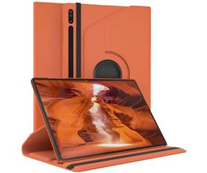EAZY CASE - Funda para Samsung Galaxy Tab S8 Ultra Protectora Tablet Smart Cover Soporte Giratorio Estuche Plegable 360° rotativo con función Atril Cuero sintético Naranja