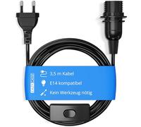 EAZY CASE Portalámparas E14 con cable de 3,5 m, interruptor, anillo de rosca para pantalla y enchufe, ideal para colgar lámparas colgantes, lámparas colgantes, lámpara de bricolaje, color negro