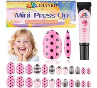 EBANKU 1 paquete de kit de uñas falsas para niños, 24piezas de prensa en clavos para niños, prensa de pajarita en corto falsas uñas falsas kits para niñas con pegamento de uñas