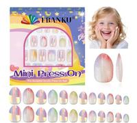 EBANKU 1 paquete de uñas postizas para niños, Aurora 24 piezas uñas postizas de presión para niños uñas artificiales cortas kits para niñas
