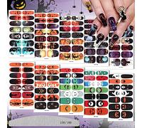 EBANKU 10 hojas Pegatinas de Uñas de Halloween con 1 Lima,Full Cover Adhesivas Nail Art Stickers con 1 lima de uñas para mujeres y niñas, decoración de uñas DIY