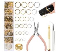 EBANKU 1014Pcs Nail Art Dangle Charms Piercing Tool Hand Drill, 6 tamaños Open Jump Rings para la fabricación de joyería con Jump Ring Opener, Nail Jewelry Rings con pinzas y pinzas(4 colores)